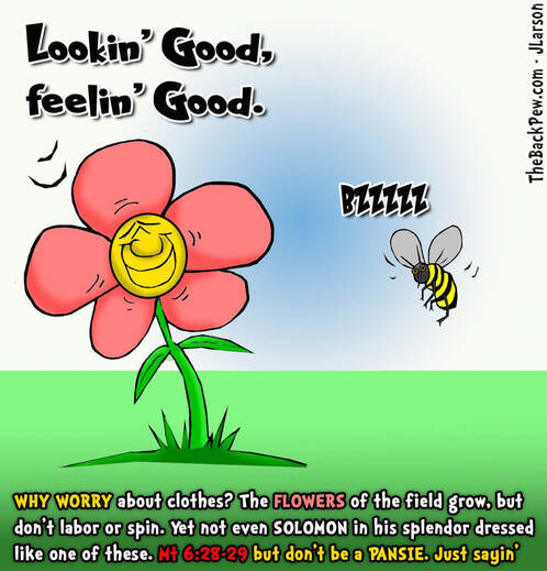 This Christian Cartoon features Jesus teaching of God's care for you.. consider the flowers